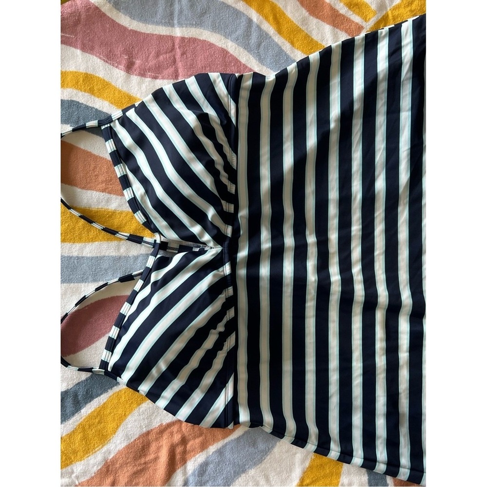 Kona Sol Navy White Striped Tankini Top XL Swimwear Adjustable Straps